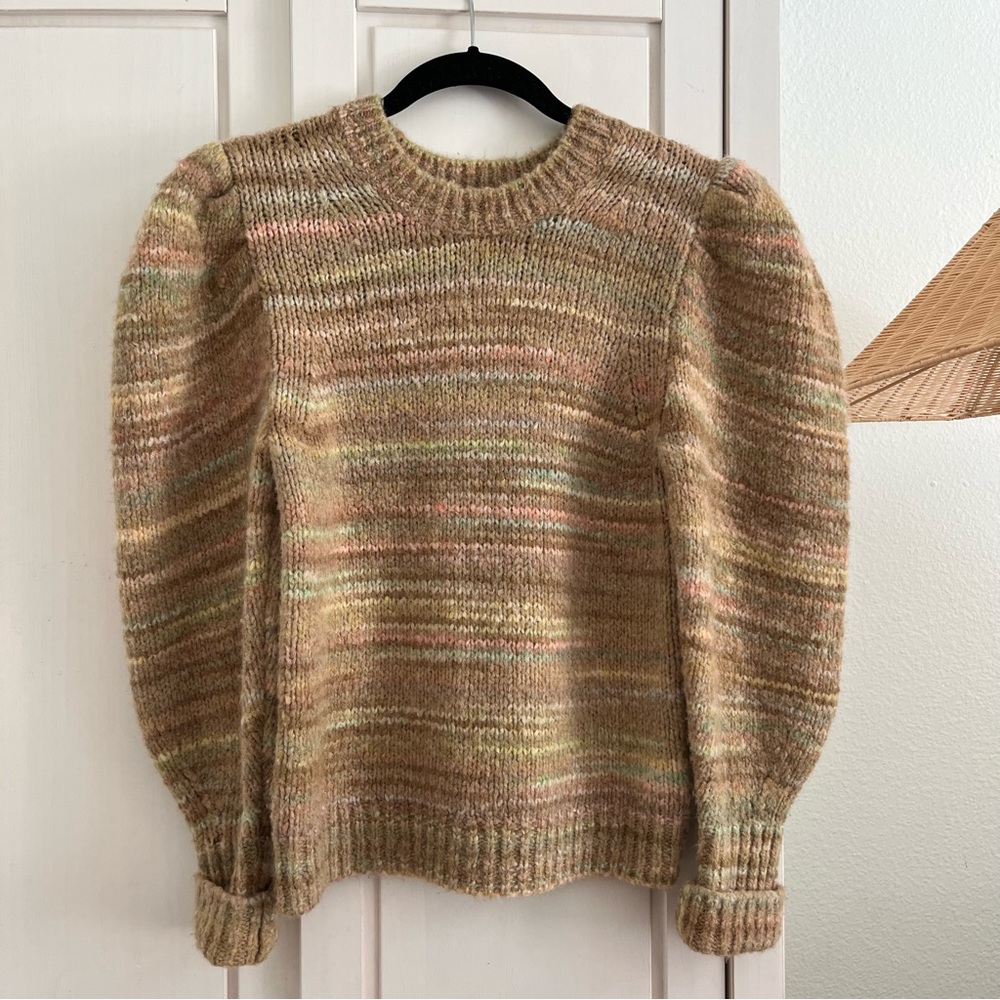 LoveShackFancy Aquarius Pullover Wool Blend Harvest Oat Rainbow Sweater